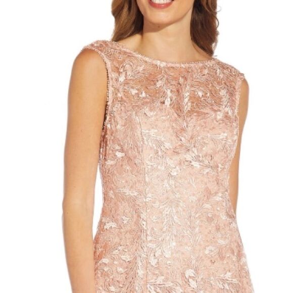 ADRIANNA PAPELL Embroidered Cocktail Dress  Champagne Rose Women size 4 NWT $199 - Picture 3 of 8
